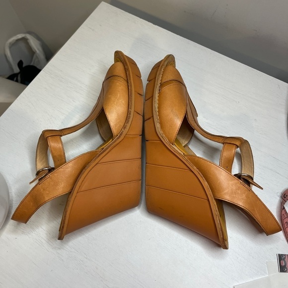 Camper Filippa Sandal Tan Full Grain Leather EVA Wedge Buckle Strap sz 8.5 - Picture 8 of 12